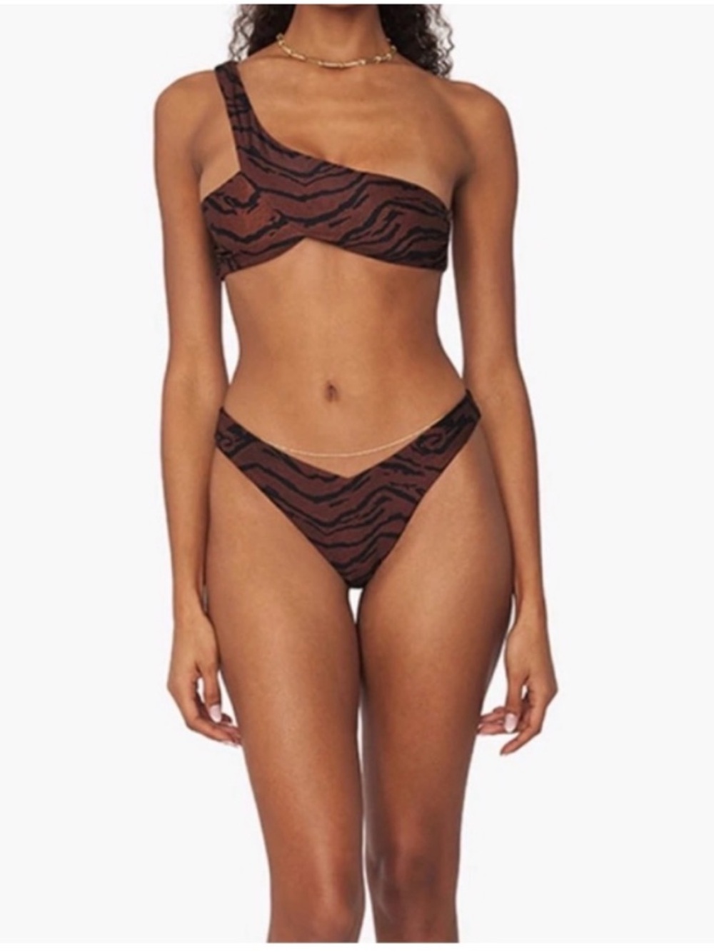 WeWoreWhat Brown and Black One-Shoulder Animal Print Bikini